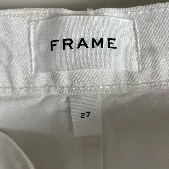 Frame Le Jane Crop Distressed Straight-Leg Jean 27 White Rumpled Blanc Destruct - Picture 9 of 15